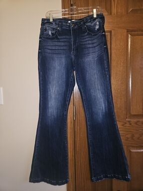 Kancan Maurices Dark Blue Flare Jeans with Distressing 30x30 (Sz.10)